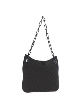 Authentic GUCCI GG Canvas Plastic Chain Shoulder Bag Black Gold 001 4168